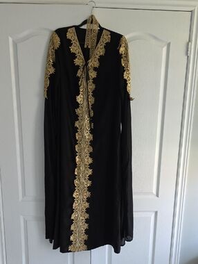 Black Abaya Dress with Gold Sequin- Size L